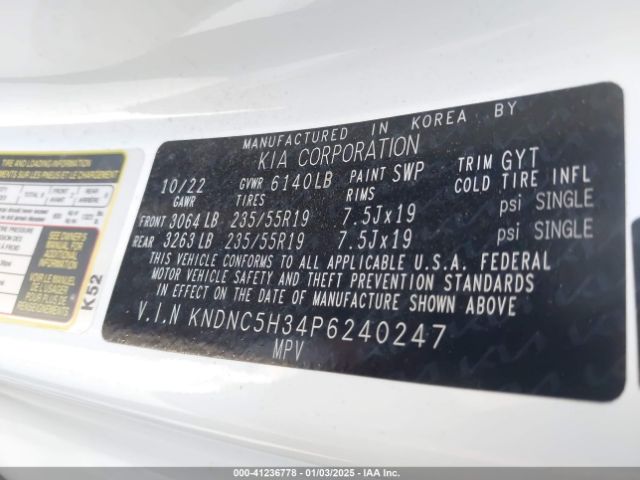 KNDNC5H34P6240247 KIA Carnival Mpv Ex