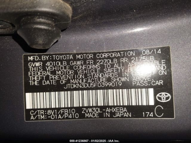 JTDKN3DU5F0399019 Toyota Prius