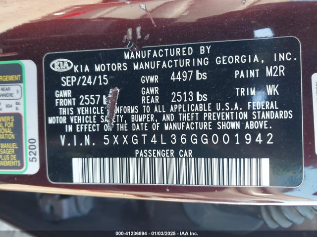 5XXGT4L36GG001942 KIA Optima Lx