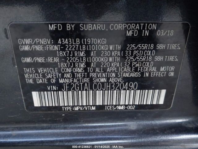 JF2GTALC0JH320490 Subaru Crosstrek 2.0i Limited