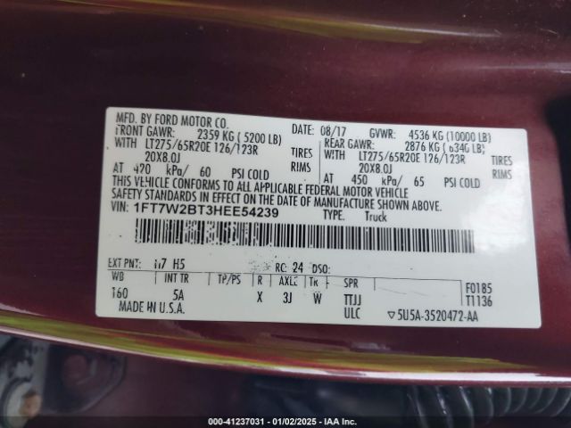 1FT7W2BT3HEE54239 Ford F-250 Lariat
