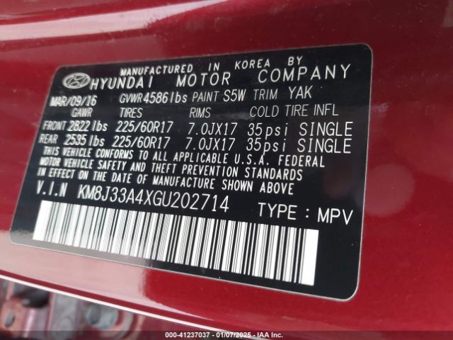 KM8J33A4XGU202714 Hyundai TUCSON SE