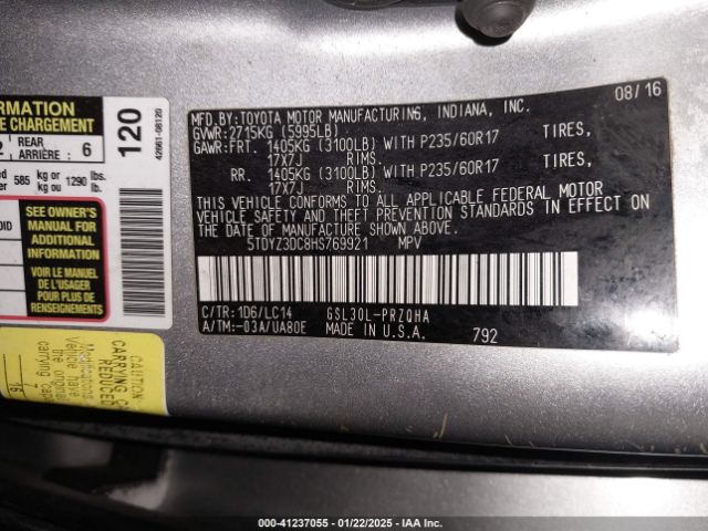 5TDYZ3DC8HS769921 Toyota Sienna Xle/limited