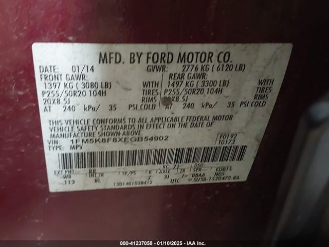 1FM5K8F8XEGB54902 Ford Explorer Limited