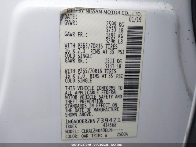 Nissan Frontier Sv 2019 1N6AD0ER2KN739471 Image 9