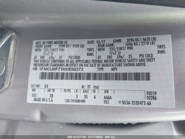 Ford ESCAPE S 2017 1FMCU0F71HUE02373 Image 9