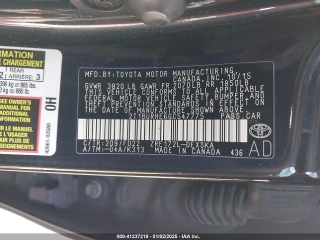 2T1BURHE6GC547775 Toyota Corolla S W/special Edition Pkg