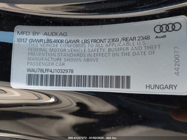 WAU78LFF4J1032978 Audi A3 2.0t Premium/2.0t Tech Premium