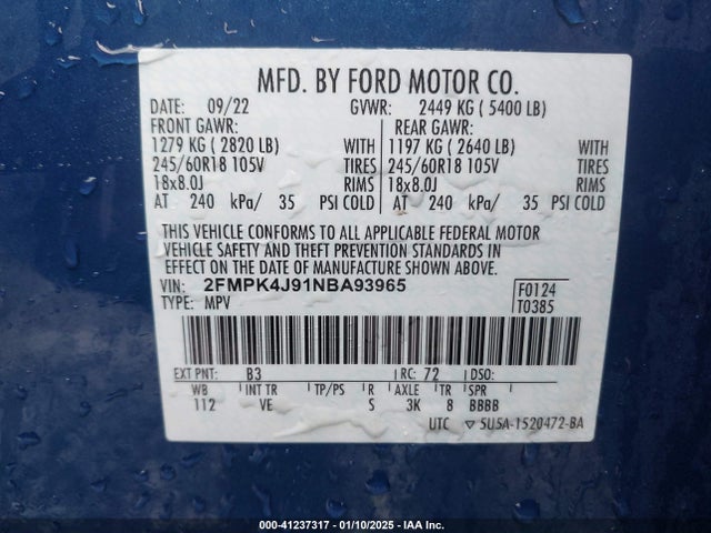 Ford EDGE SEL 2022 2FMPK4J91NBA93965 Image 9