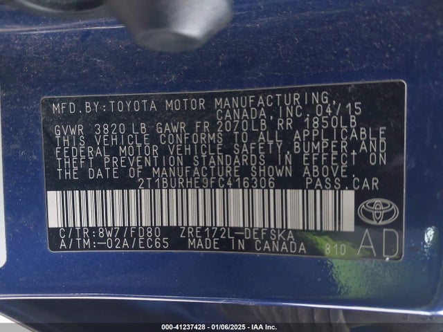 Toyota Corolla S Plus 2015 2T1BURHE9FC416306 Image 9