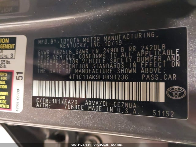 Toyota CAMRY LE 2020 4T1C11AK9LU891236 Image 9