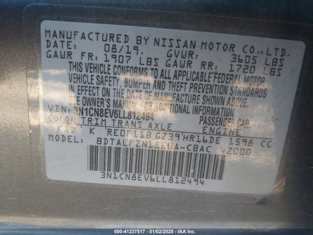 Nissan Versa Sv Xtronic Cvt 2020 3N1CN8EV6LL812494 Image 9