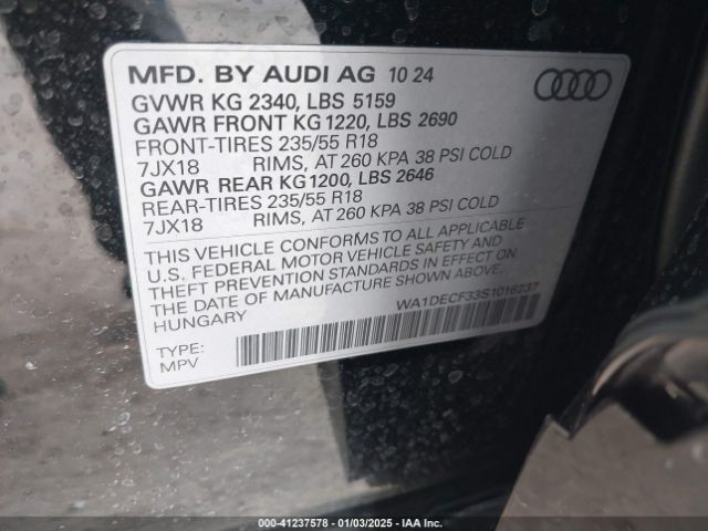 WA1DECF33S1016237 Audi Q3 Premium 45 Tfsi S Line Quattro Tiptronic
