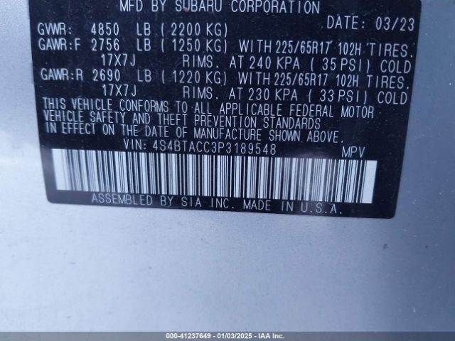 2023 SUBARU OUTBACK 4S4BTACC3P3189548 Photo 8