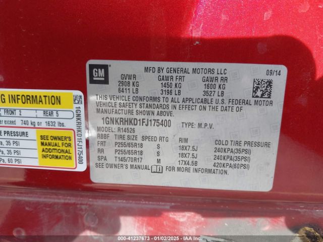 1GNKRHKD1FJ175400 Chevrolet Traverse 2lt