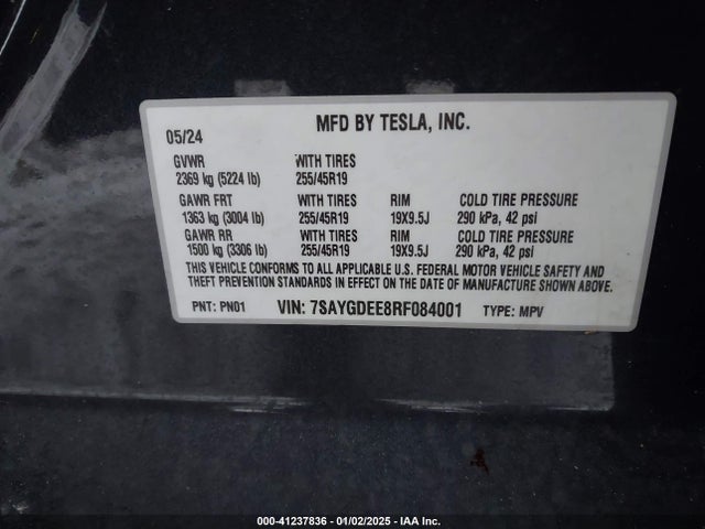 2024 TESLA MODEL Y 7SAYGDEE8RF084001 Photo 8
