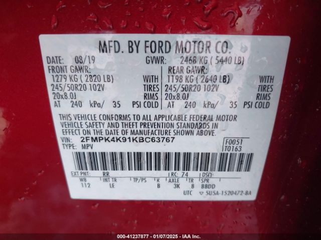 2FMPK4K91KBC63767 Ford Edge Titanium