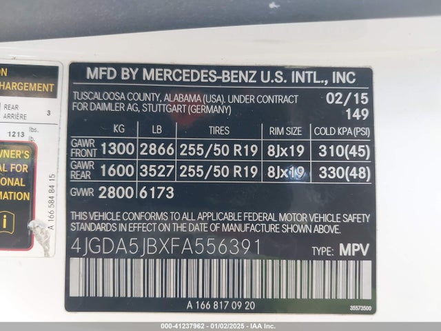 4JGDA5JBXFA556391 Mercedes-Benz ML 350