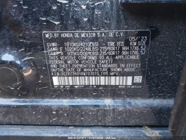 3CZRZ2H31RM703070 Honda Hr-v Awd Lx