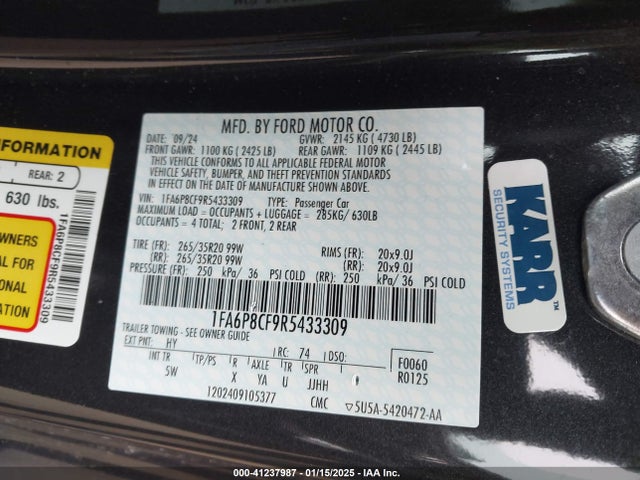 Ford Mustang Gt Premium Fastback 2024 1FA6P8CF9R5433309 Image 9
