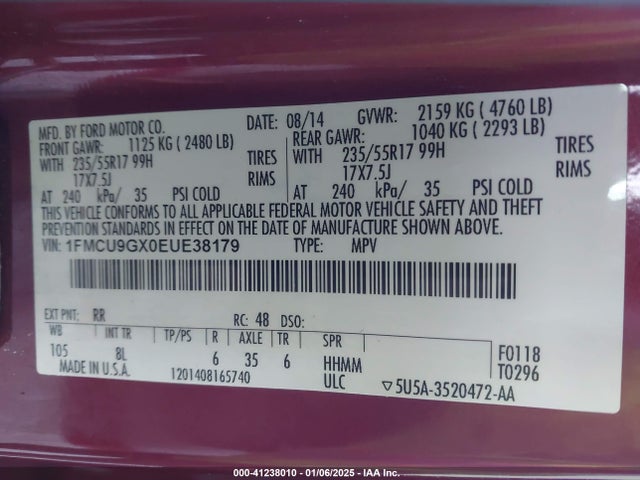 Ford ESCAPE SE 2014 1FMCU9GX0EUE38179 Image 9