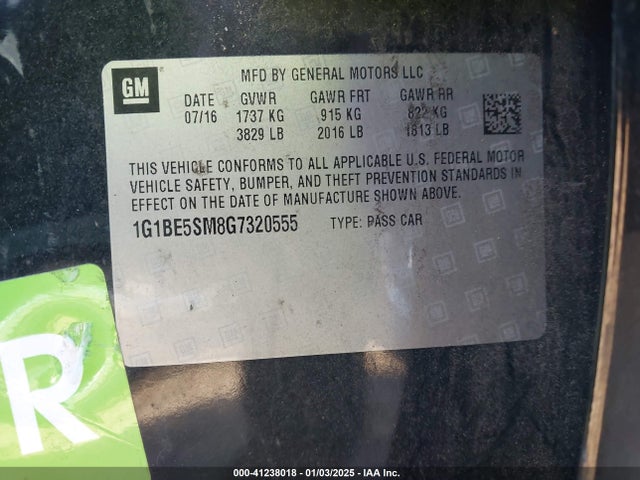 1G1BE5SM8G7320555 Chevrolet Cruze Lt Auto