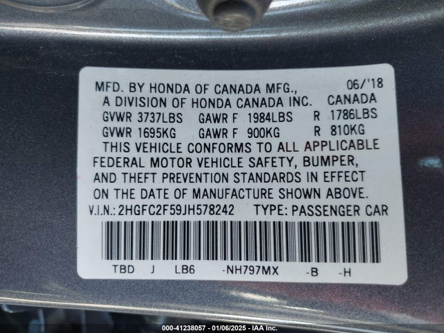 Honda Civic Lx 2018 2HGFC2F59JH578242 Image 9