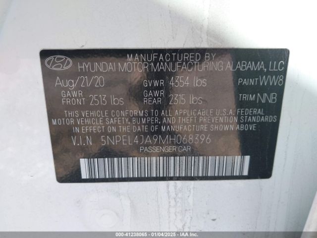 5NPEL4JA9MH068396 Hyundai SONATA SEL