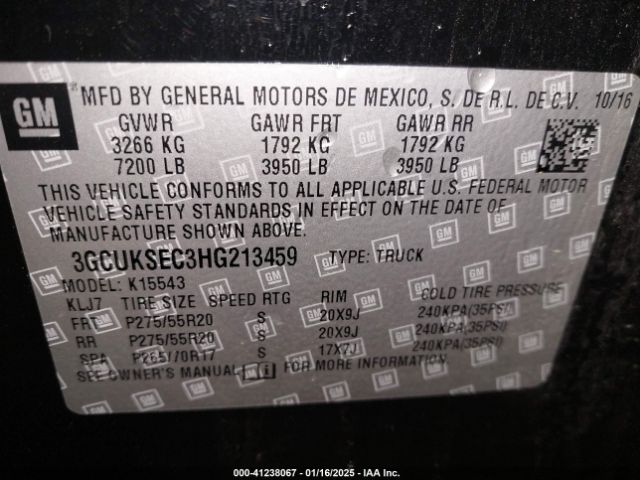 3GCUKSEC3HG213459 Chevrolet Silverado 1500 2lz