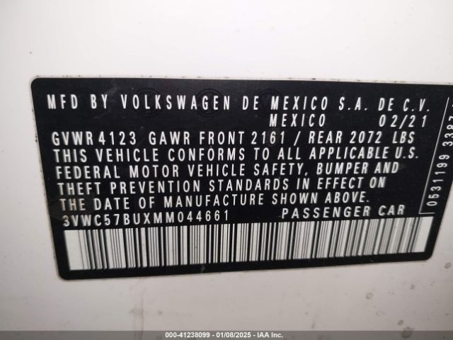 3VWC57BUXMM044661 Volkswagen Jetta 1.4t R-line/1.4t S/1.4t Se