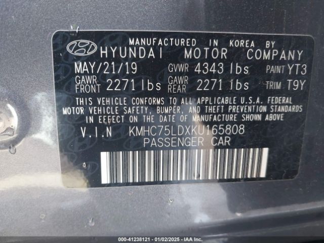 KMHC75LDXKU165808 Hyundai Ioniq Plug-in Hybrid Limited