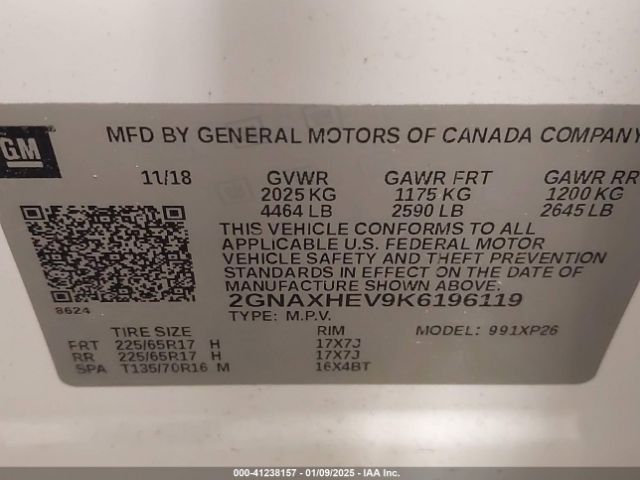 2GNAXHEV9K6196119 Chevrolet EQUINOX LS