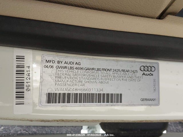 2006 AUDI A4 WAUAC48H66K011334 Photo 8