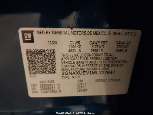 3GNAXUEV1ML327647 Chevrolet Equinox Awd Lt