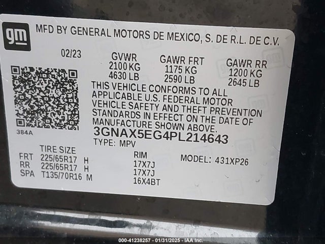 3GNAX5EG4PL214643 Chevrolet Equinox Awd 1fl