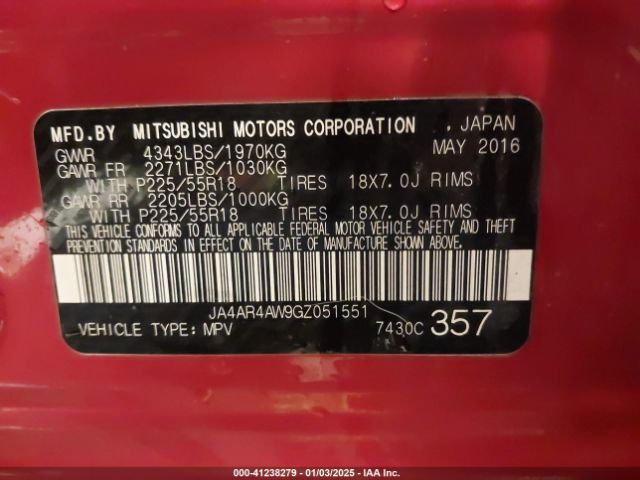 JA4AR4AW9GZ051551 Mitsubishi Outlander Sport 2.4 Sel