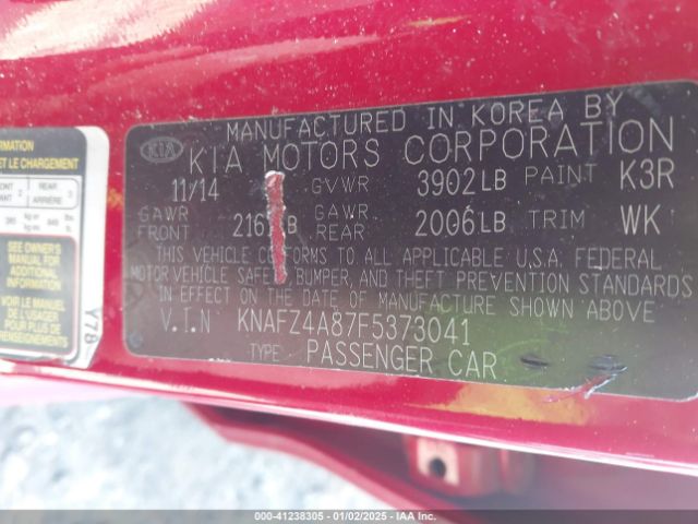 KNAFZ4A87F5373041 KIA FORTE EX