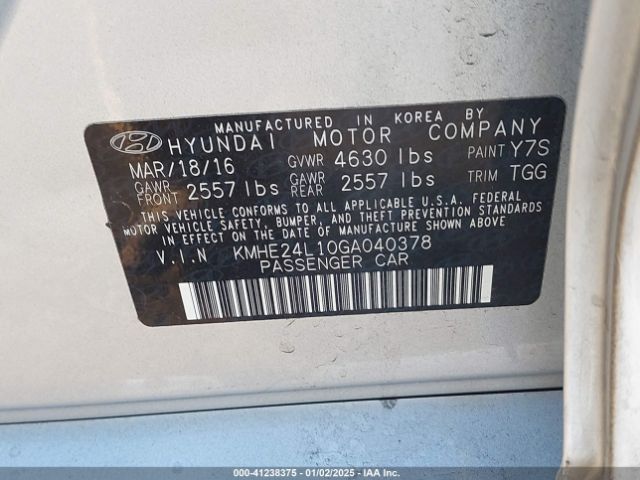 KMHE24L10GA040378 Hyundai Sonata Hybrid Se