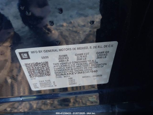 2021 CHEVROLET EQUINOX 3GNAXKEV3MS107940 Photo 8