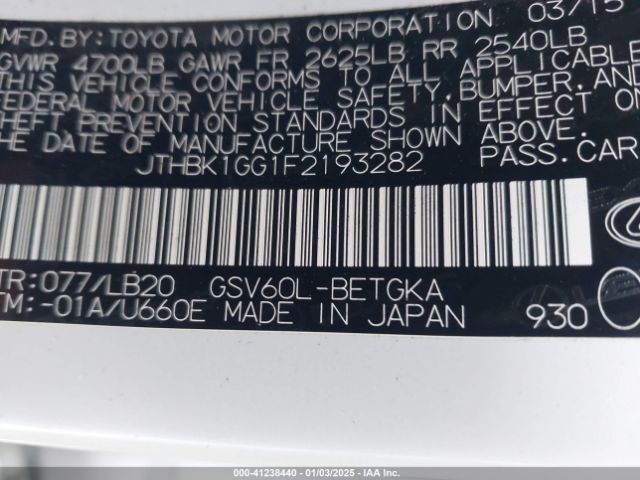 JTHBK1GG1F2193282 Lexus ES 350