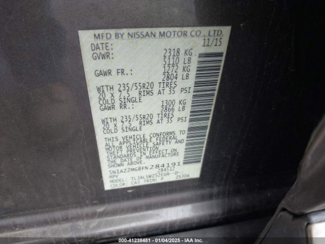5N1AZ2MG8FN284191 Nissan Murano Platinum