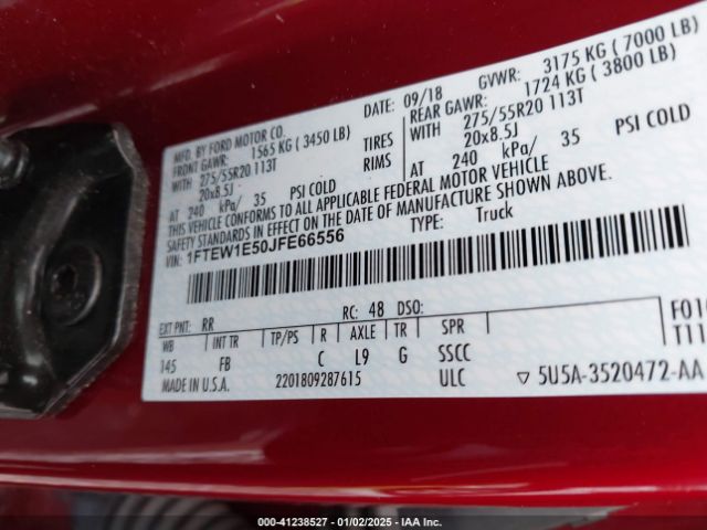 1FTEW1E50JFE66556 Ford F-150 Xlt
