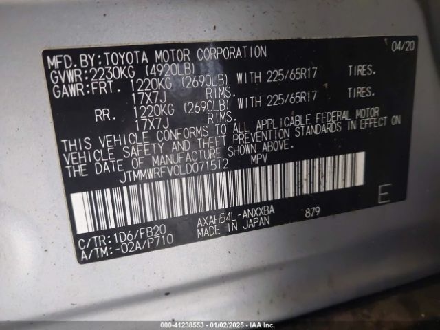 JTMMWRFV0LD071512 Toyota Rav4 Hybrid Le