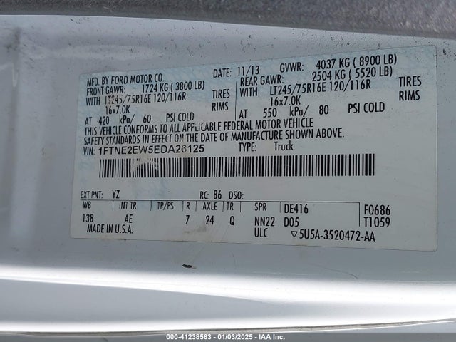 Ford E-250 Commercial 2014 1FTNE2EW5EDA26125 Image 9