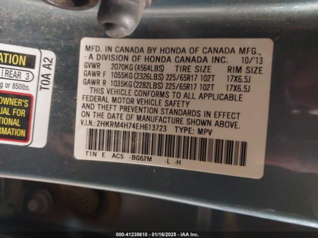 2HKRM4H74EH613723 Honda Cr-v Ex-l