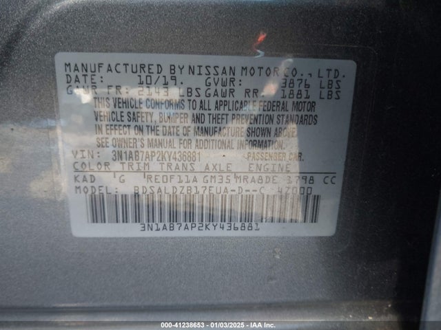 Nissan SENTRA SV 2019 3N1AB7AP2KY436881 Image 9