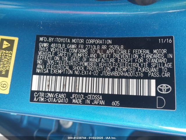 JTDBVRBD9HA001376 Toyota Mirai