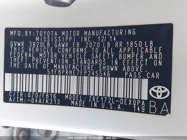 Toyota Corolla Le Eco 2015 5YFBPRHE7FP245546 Image 9