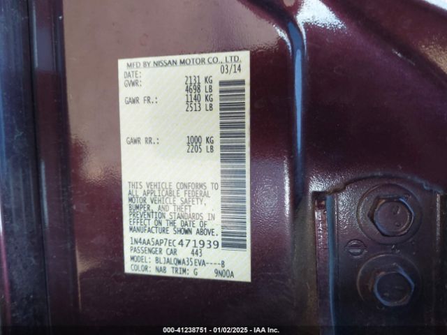 1N4AA5AP7EC471939 Nissan Maxima 3.5 S