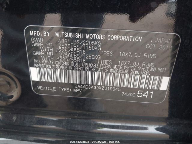 JA4AD3A30KZ019045 Mitsubishi Outlander Se